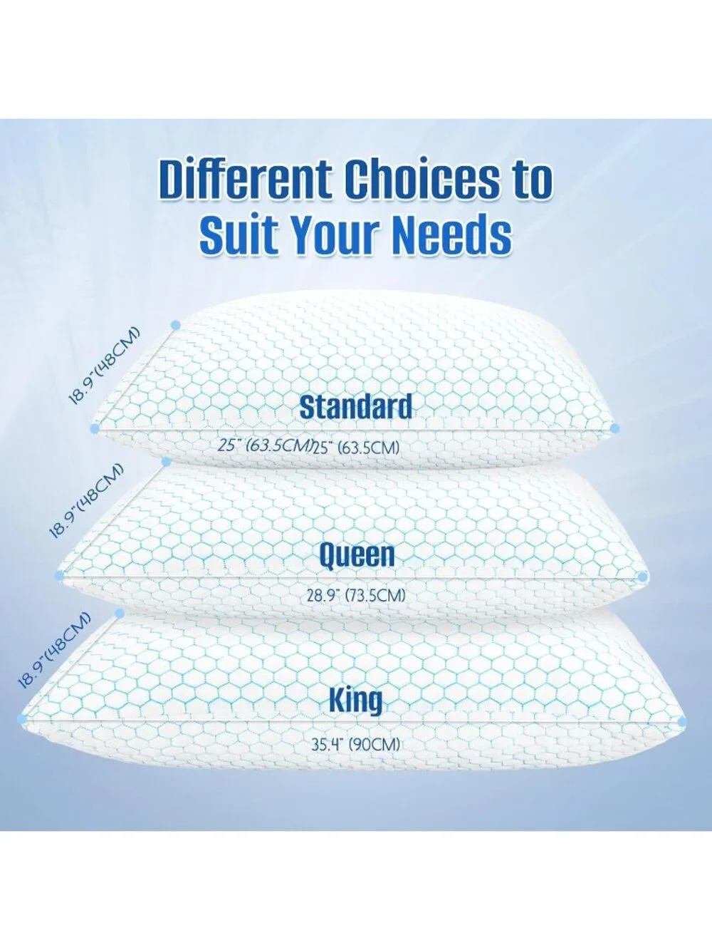 〽️Cooling Pillow King Size Set of 2 Blue Shredded Memory Foam Adjustable Pillows